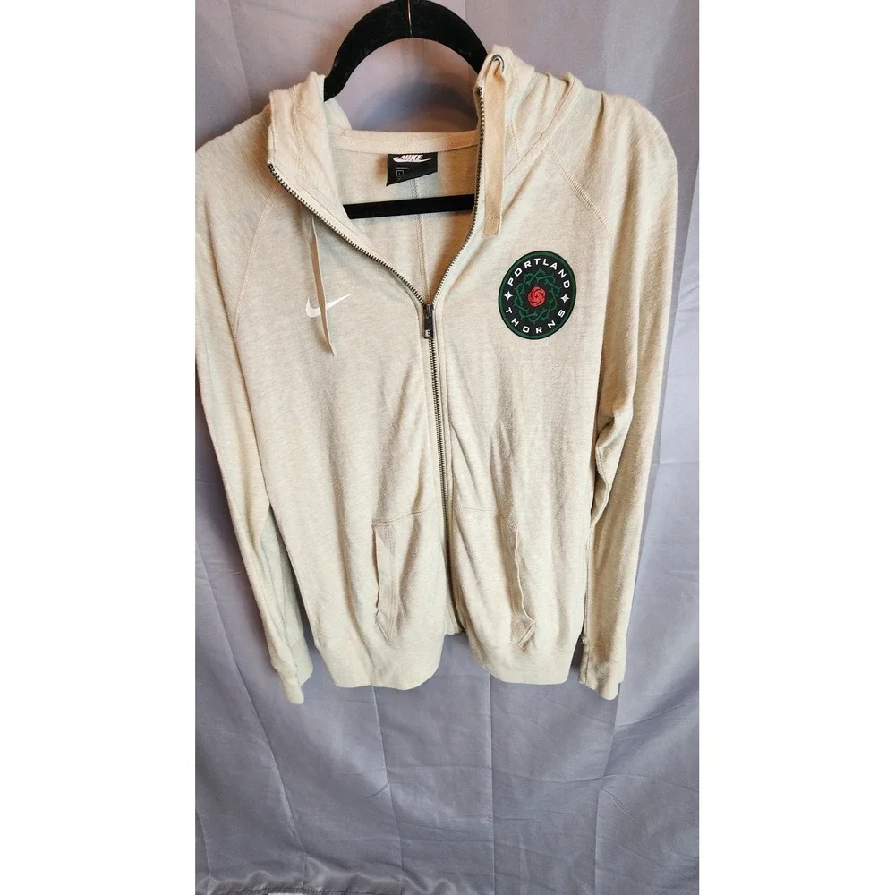 Nike Portland Thorns FC Gym Vintage Full Zip Hoodie Oatmeal Beige Womens Large